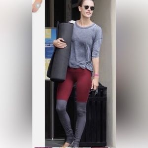Alo Yoga Goddess Ribbed Leggings Maroon/Gray Full Length